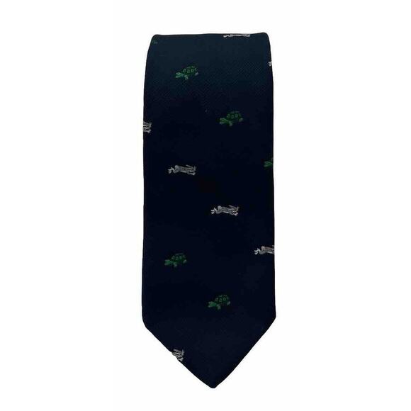 Chipp Tortoise & The Hare Blue Club Tie Vintage Navy Turtle Rabbit MINT Poly - Picture 3 of 8